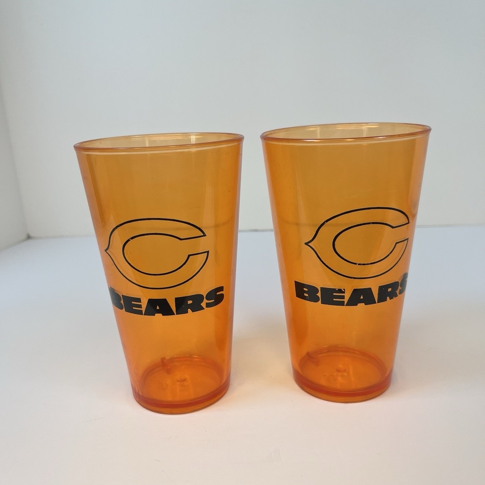 Chicago Bears tumbles‎ Translucent Orange 16 oz Hard Plastic Cups Vintage